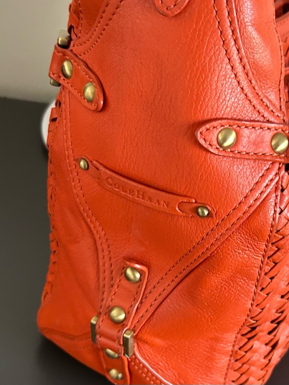 Cole Haan Orange woven Leather Shoulder Bag structured hobo bag - Picture 6 of 13